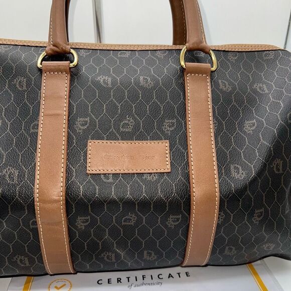 Christian Dior Black Brown Monogram Trotter Honeycomb Boston Duffle Bag With Loc - Picture 3 of 14